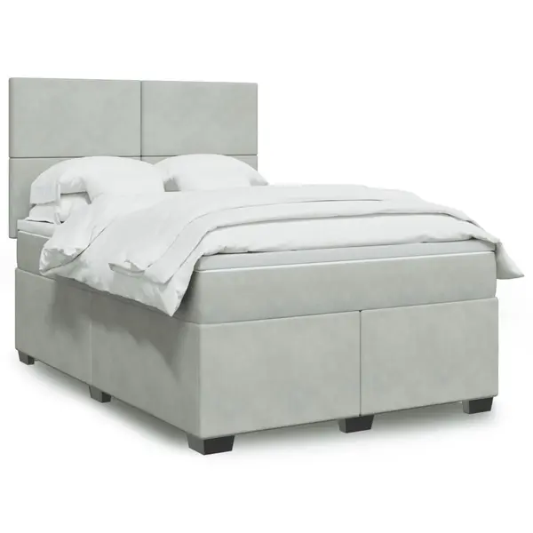 Gossi pat box spring cu saltea, gri deschis, 140x200 cm, catifea