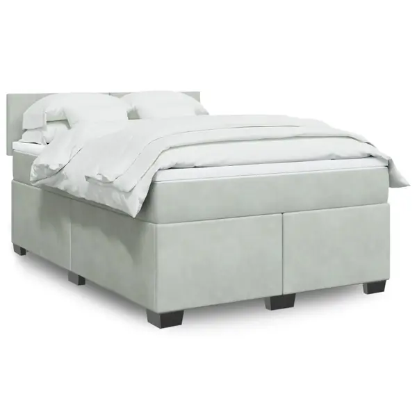 Gossi pat box spring cu saltea, gri deschis, 140x200 cm, catifea