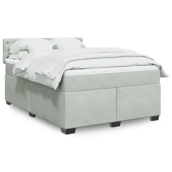 Gossi pat box spring cu saltea, gri deschis, 140x200 cm, catifea