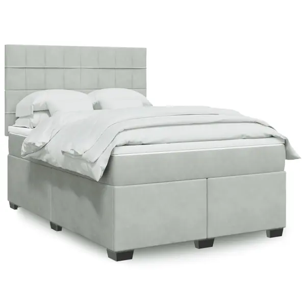 Gossi pat box spring cu saltea, gri deschis, 140x200 cm, catifea