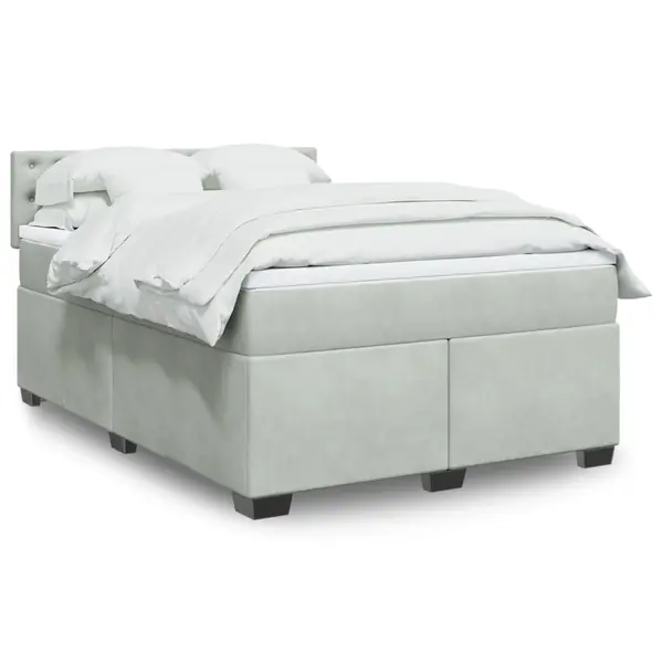 Gossi pat box spring cu saltea, gri deschis, 140x200 cm, catifea