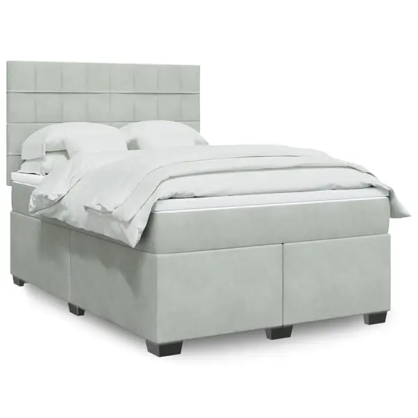 Gossi pat box spring cu saltea, gri deschis, 160x200 cm, catifea