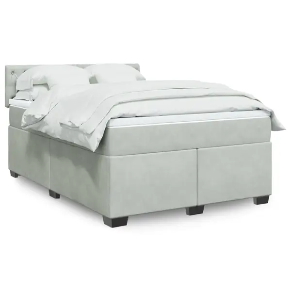 Gossi pat box spring cu saltea, gri deschis, 160x200 cm, catifea