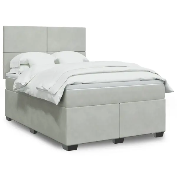 Gossi pat box spring cu saltea, gri deschis, 160x200 cm, catifea