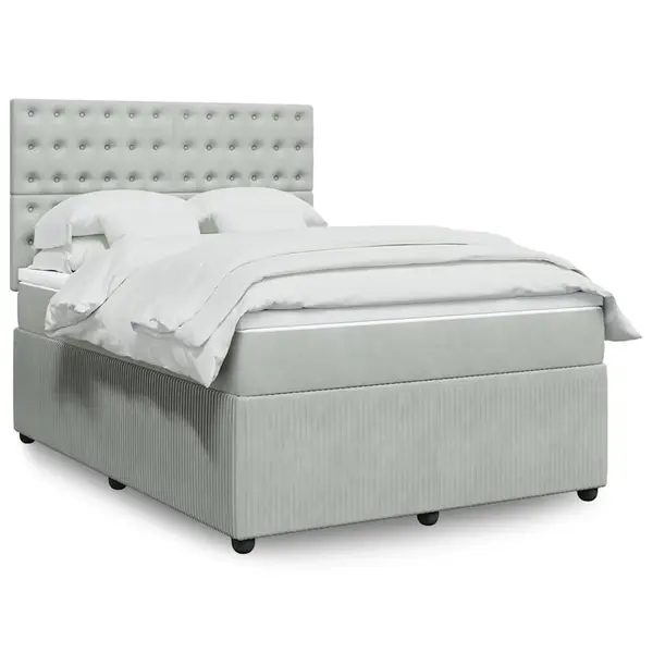 Gossi pat box spring cu saltea, gri deschis, 160x200 cm, catifea