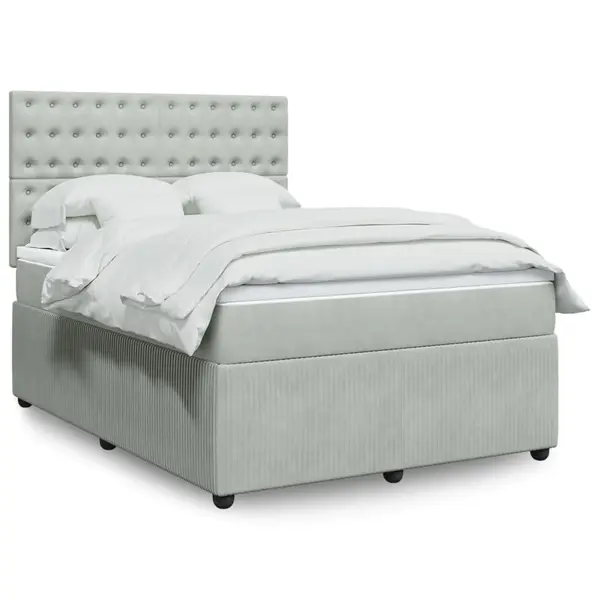 Gossi pat box spring cu saltea, gri deschis, 160x200 cm, catifea