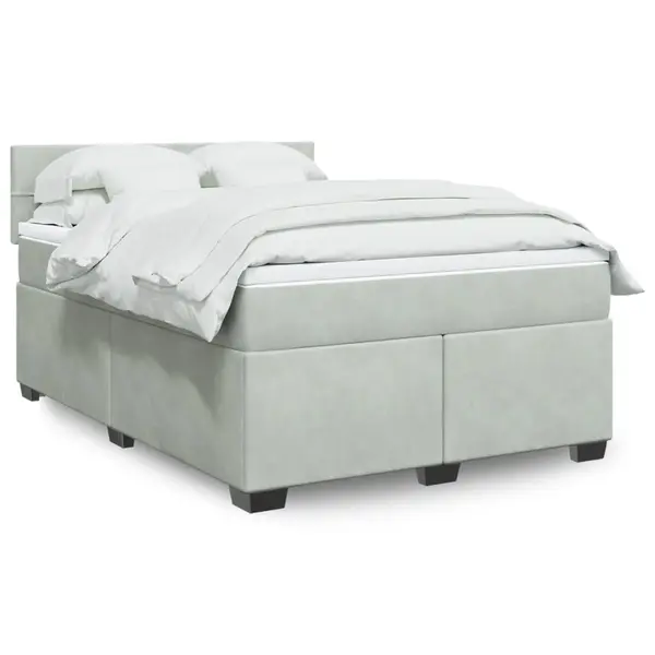 Gossi pat box spring cu saltea, gri deschis, 160x200 cm, catifea