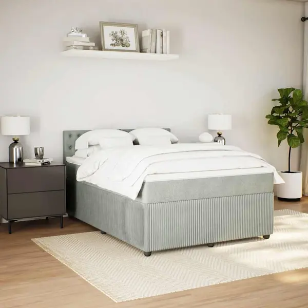 Gossi pat box spring cu saltea, gri deschis, 160x200 cm, catifea