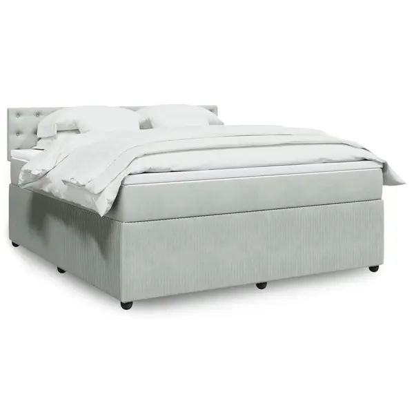 Gossi pat box spring cu saltea, gri deschis, 180x200 cm, catifea