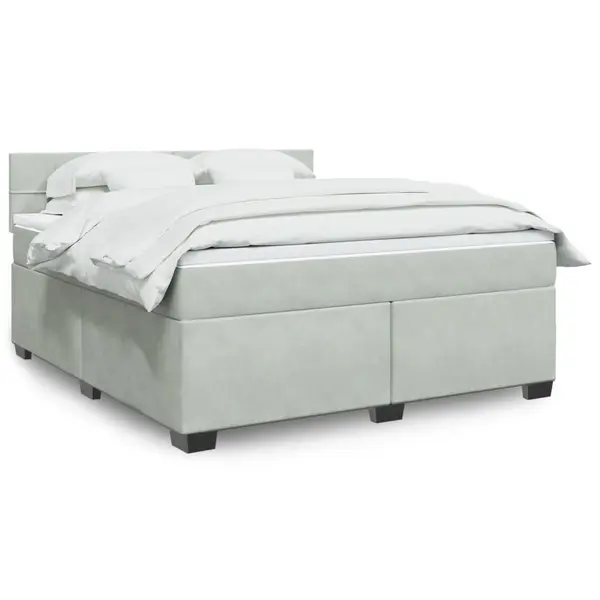 Gossi pat box spring cu saltea, gri deschis, 180x200 cm, catifea
