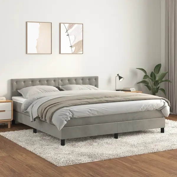 Gossi pat box spring cu saltea, gri deschis, 180x200 cm, catifea