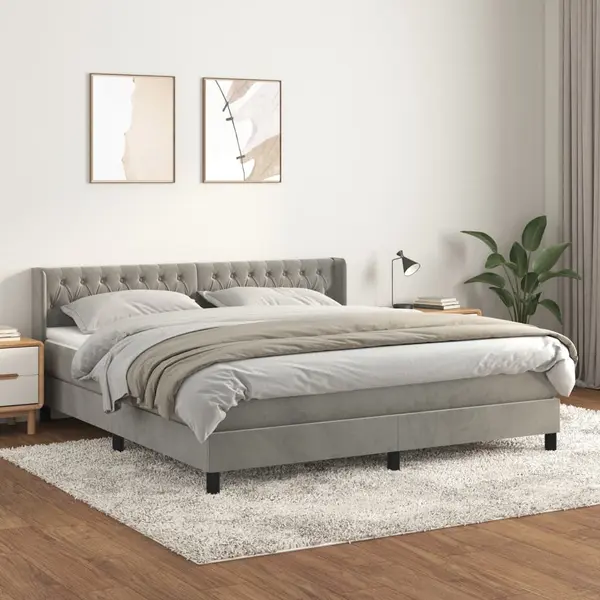 Gossi pat box spring cu saltea, gri deschis, 180x200 cm, catifea