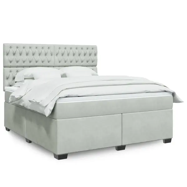 Gossi pat box spring cu saltea, gri deschis, 180x200 cm, catifea