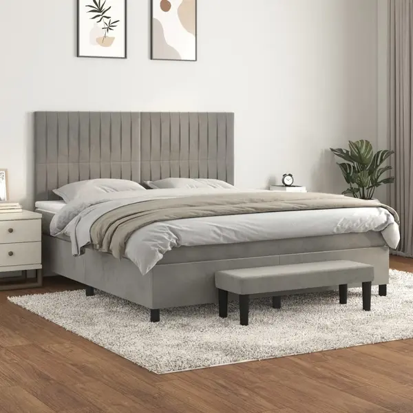 Gossi pat box spring cu saltea, gri deschis, 180x200 cm, catifea