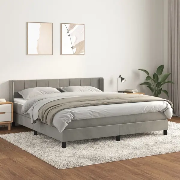 Gossi pat box spring cu saltea, gri deschis, 180x200 cm, catifea