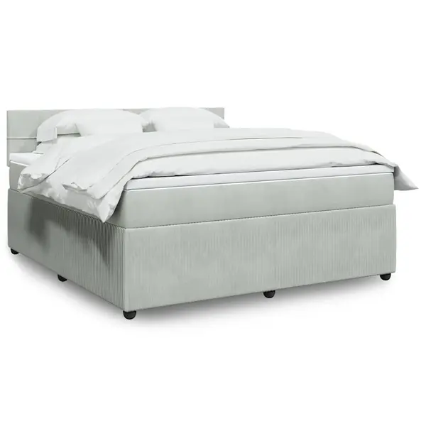Gossi pat box spring cu saltea, gri deschis, 180x200 cm, catifea
