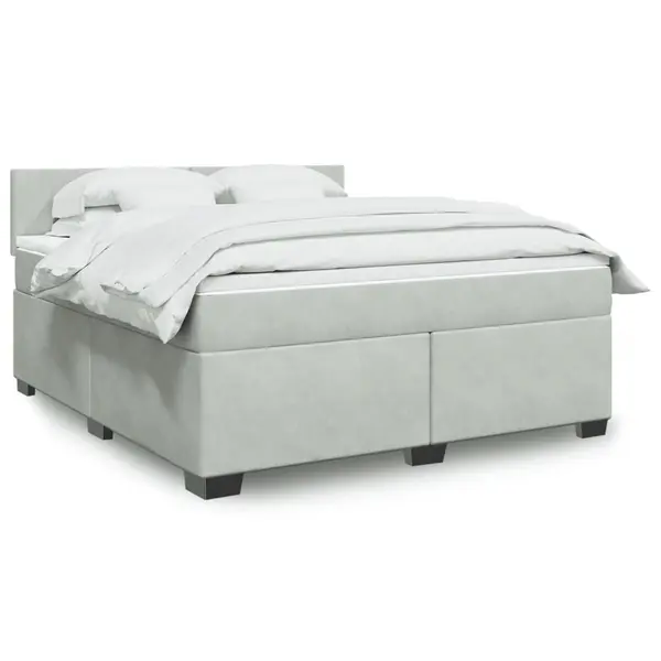 Gossi pat box spring cu saltea, gri deschis, 180x200 cm, catifea