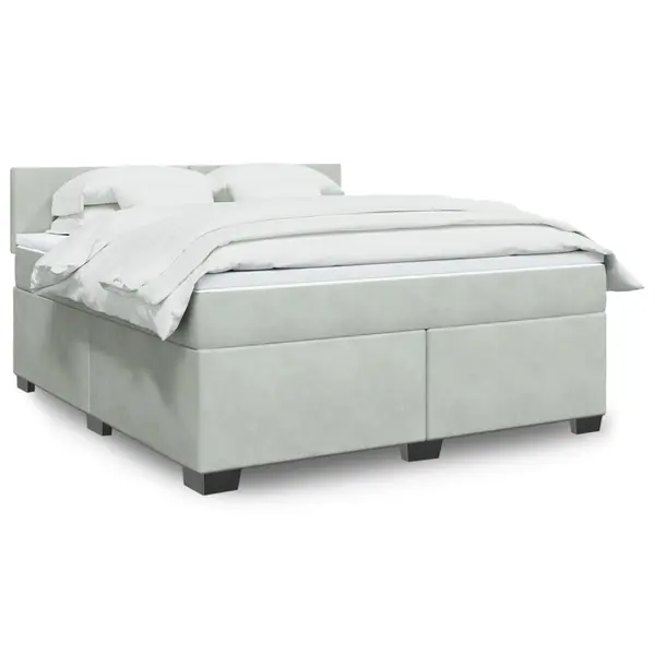 Gossi pat box spring cu saltea, gri deschis, 180x200 cm, catifea