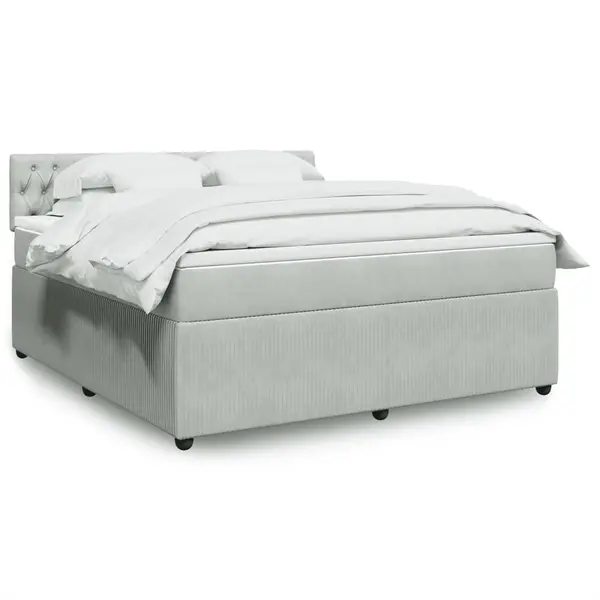 Gossi pat box spring cu saltea, gri deschis, 180x200 cm, catifea