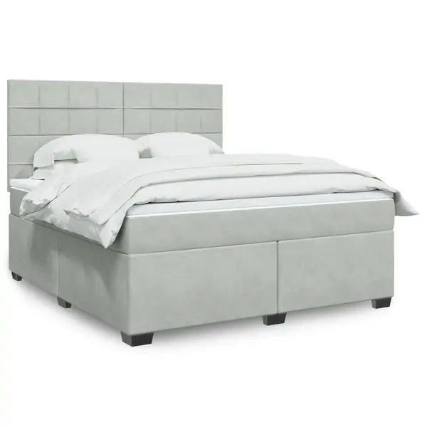 Gossi pat box spring cu saltea, gri deschis, 180x200 cm, catifea