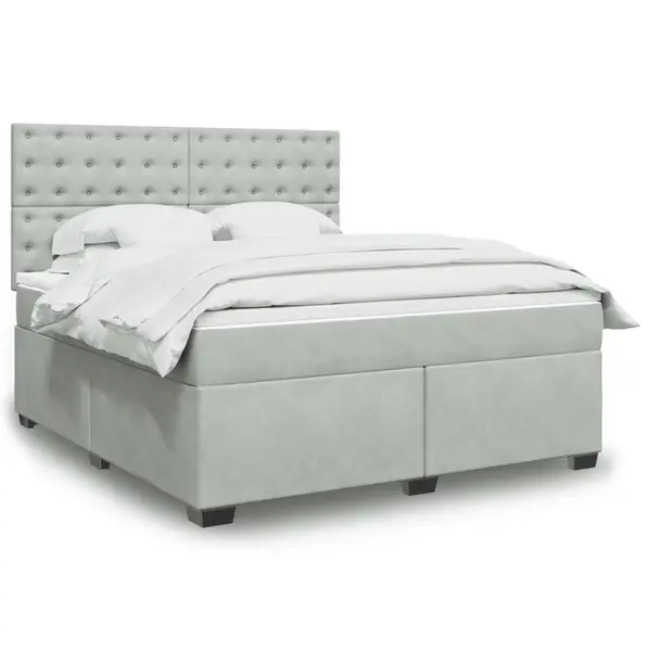 Gossi pat box spring cu saltea, gri deschis, 180x200 cm, catifea