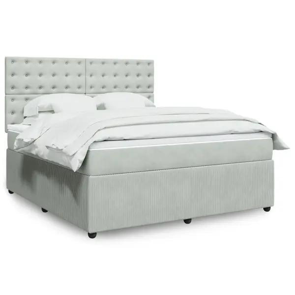 Gossi pat box spring cu saltea, gri deschis, 180x200 cm, catifea