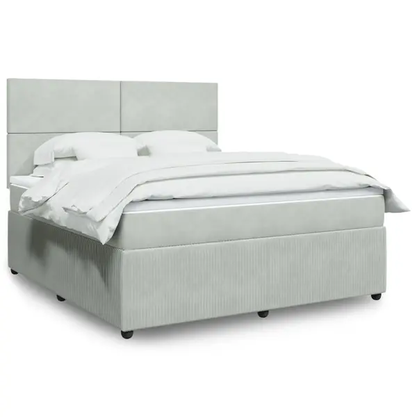Gossi pat box spring cu saltea, gri deschis, 180x200 cm, catifea