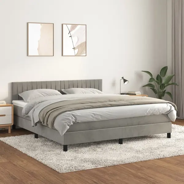Gossi pat box spring cu saltea, gri deschis, 180x200 cm, catifea