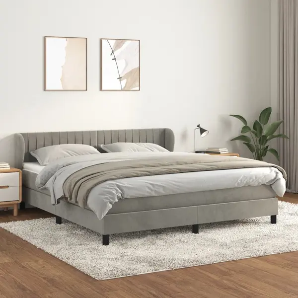 Gossi pat box spring cu saltea, gri deschis, 180x200 cm, catifea