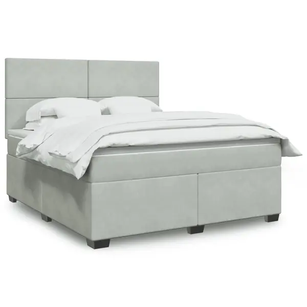 Gossi pat box spring cu saltea, gri deschis, 180x200 cm, catifea