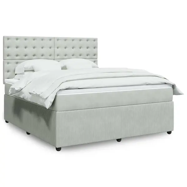 Gossi pat box spring cu saltea, gri deschis, 180x200 cm, catifea