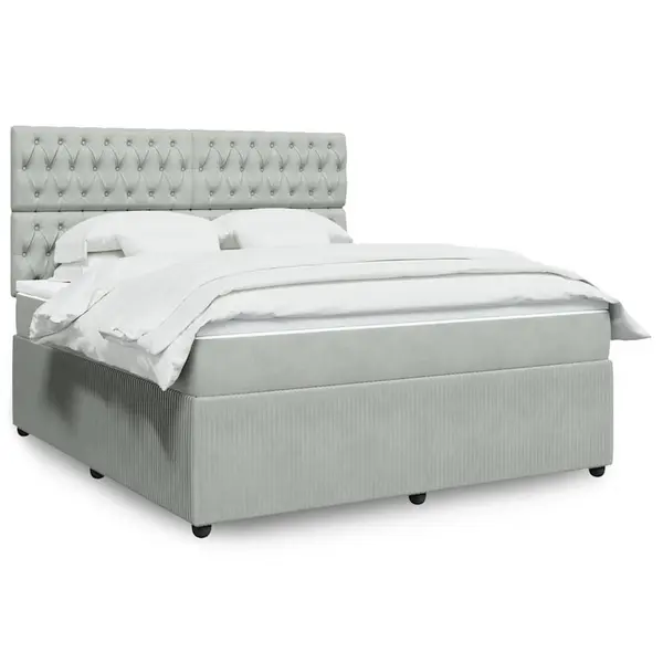 Gossi pat box spring cu saltea, gri deschis, 180x200 cm, catifea