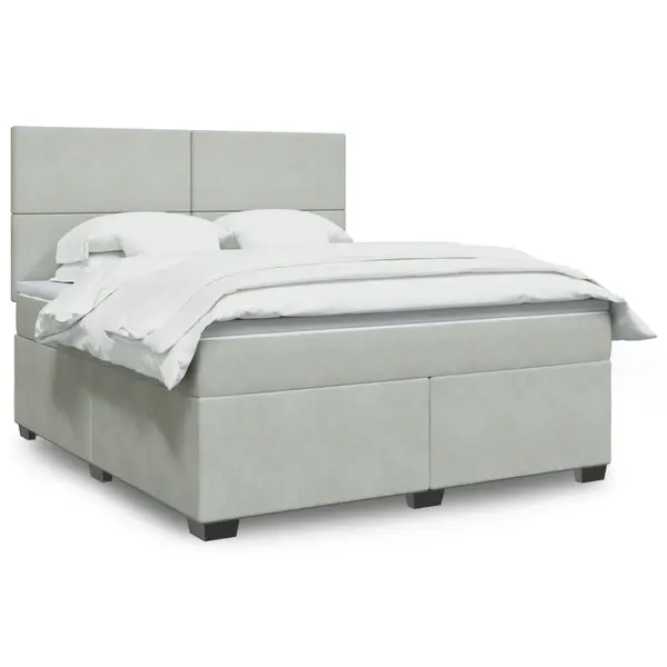 Gossi pat box spring cu saltea, gri deschis, 180x200 cm, catifea