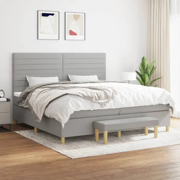 Gossi pat box spring cu saltea, gri deschis, 200x200 cm, textil