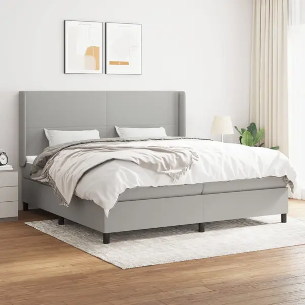 Gossi pat box spring cu saltea, gri deschis, 200x200 cm, textil