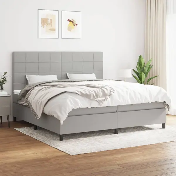 Gossi pat box spring cu saltea, gri deschis, 200x200 cm, textil