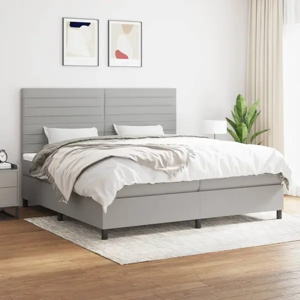Gossi pat box spring cu saltea, gri deschis, 200x200 cm, textil