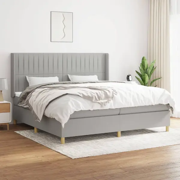 Gossi pat box spring cu saltea, gri deschis, 200x200 cm, textil