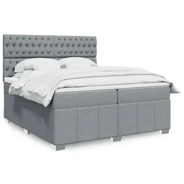 Gossi pat box spring cu saltea, gri deschis, 200x200 cm, textil
