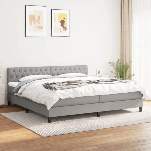 Gossi pat box spring cu saltea, gri deschis, 200x200 cm, textil
