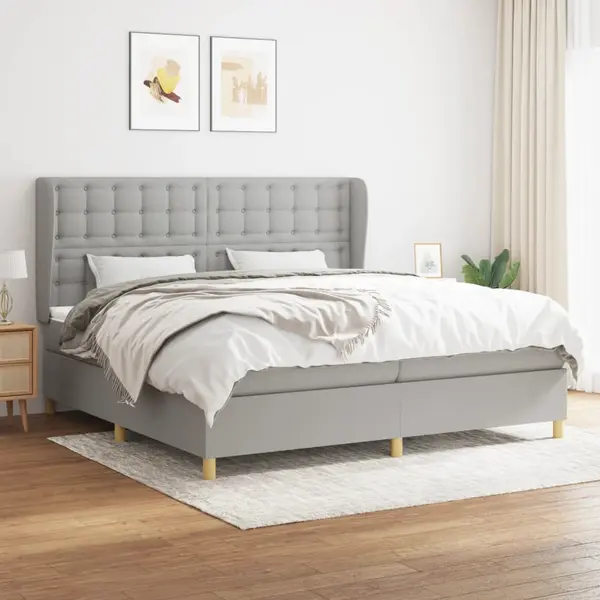 Gossi pat box spring cu saltea, gri deschis, 200x200 cm, textil