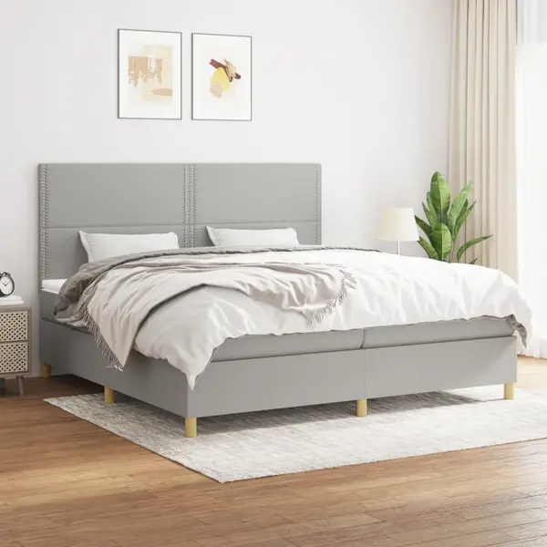 Gossi pat box spring cu saltea, gri deschis, 200x200 cm, textil