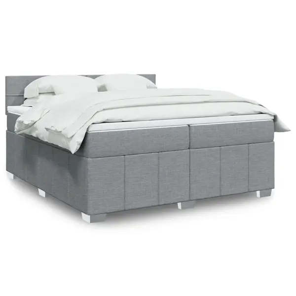 Gossi pat box spring cu saltea, gri deschis, 200x200 cm, textil