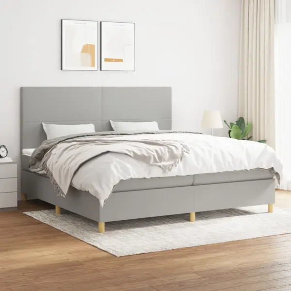 Gossi pat box spring cu saltea, gri deschis, 200x200 cm, textil
