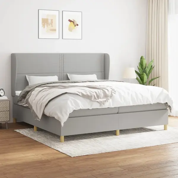Gossi pat box spring cu saltea, gri deschis, 200x200 cm, textil