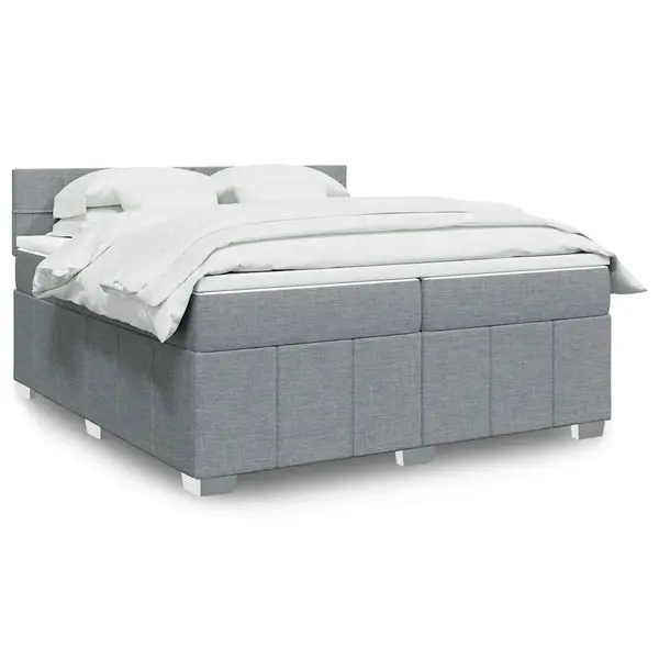 Gossi pat box spring cu saltea, gri deschis, 200x200 cm, textil