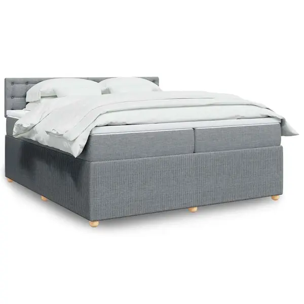 Gossi pat box spring cu saltea, gri deschis, 200x200 cm, textil