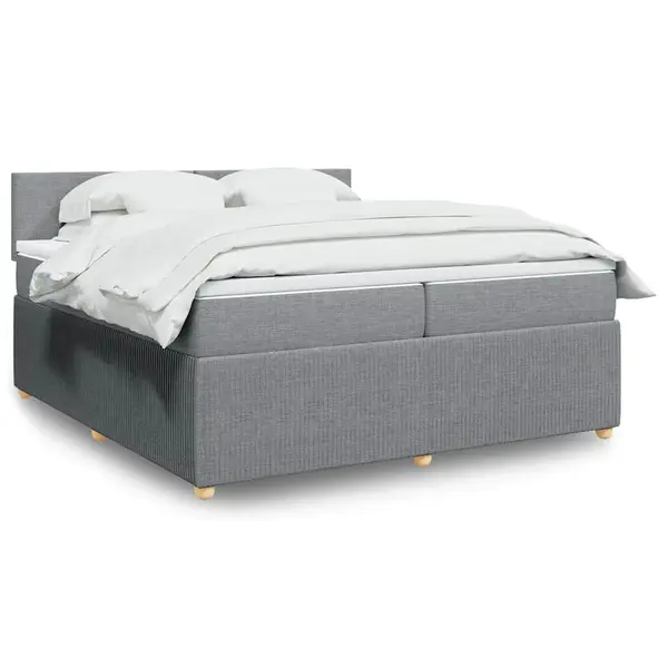 Gossi pat box spring cu saltea, gri deschis, 200x200 cm, textil