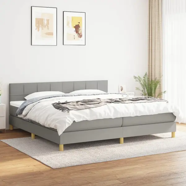 Gossi pat box spring cu saltea, gri deschis, 200x200 cm, textil