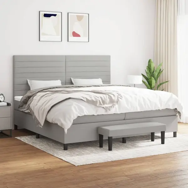 Gossi pat box spring cu saltea, gri deschis, 200x200 cm, textil